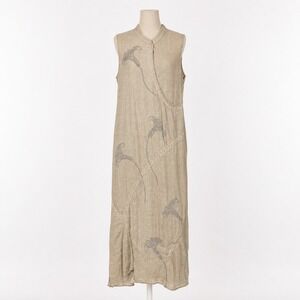 Floral Embroidered 100% Cotton Sleeveless Maxi Dress Size M Coastal Beach Boho
